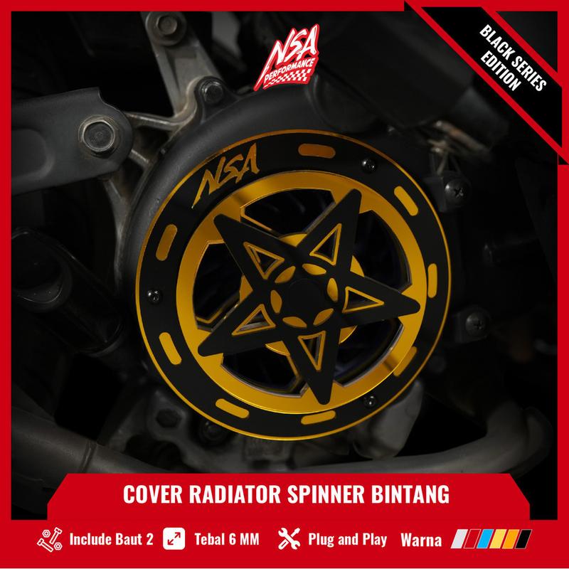 NSA COVER KIPAS SPINER TYPE BINTANG BLACK SERIES Beat Scoopy Vespa Mio Filano Fazzio TUTUP PELINDUNG KIPAS RADIATOR Universal Baut Gold Motor cover  radiator Motorcycle Orange 3