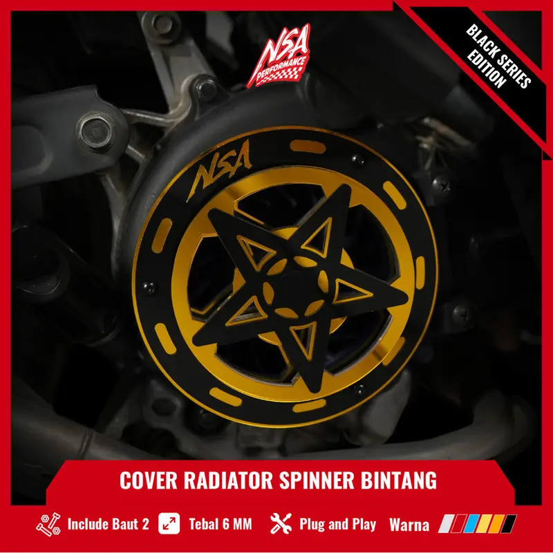 NSA COVER KIPAS SPINER TYPE BINTANG BLACK SERIES Beat Scoopy Vespa Mio Filano Fazzio TUTUP PELINDUNG KIPAS RADIATOR Universal Baut Gold Motor cover  radiator Motorcycle Orange 2