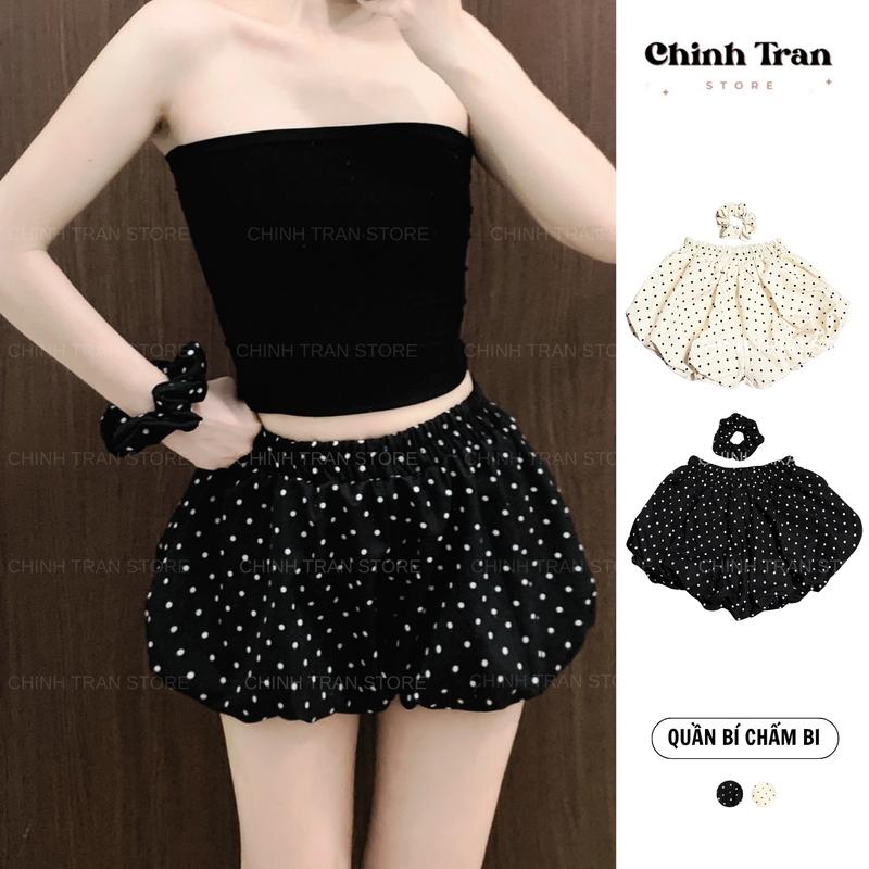   TẶNG SCRUNCHIES  Quần Short Bí Phồng Chấm Bi Lưng Chun Dễ Thương Trendy 
