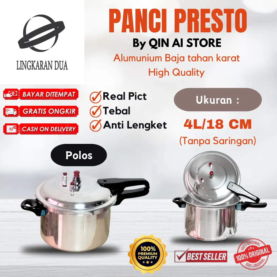 Uk 4L Panci Presto High Quality ( ANTI KARAT ) | Alumunium Berkualitas | Panci Masak Presto Aluminium Gagang