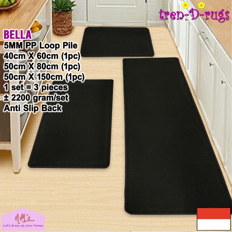 Tren-D-rugs Keset kaki alas lantai kamar tidur ruang tamu koridor panjang lorong runner kitchen mat polos anti slip murah 1 set isi 3 pcs - NMs 3