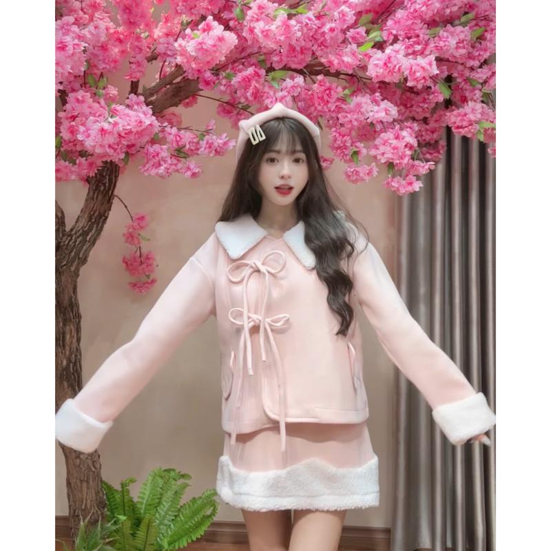 Kozoda - (KÈM MŨ) Set Áo dạ kiểu nữ S214 họa tiết mix lông phong cách đáng yêu tiểu thư form rộng dài tay dày dặn thu đông Hàn Quốc Kozoda cho nữ