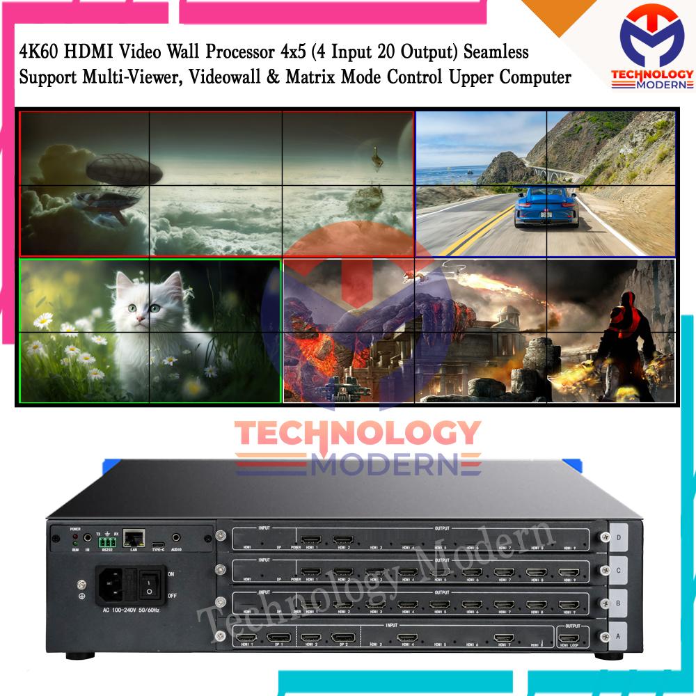 4K60 HDMI Video Wall Processor 4x5 (4 Input 20 Output) Seamless Support Multi-Viewer, Videowall & Matrix Mode Control WEB Based