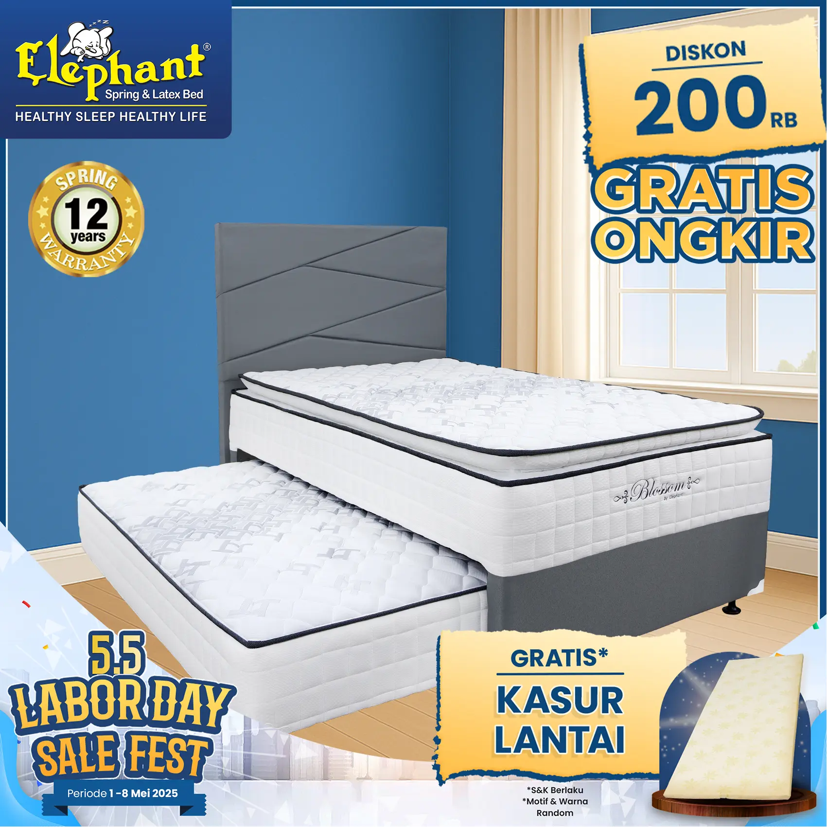 Kasur Springbed 2 In 1 Blossom Elephant