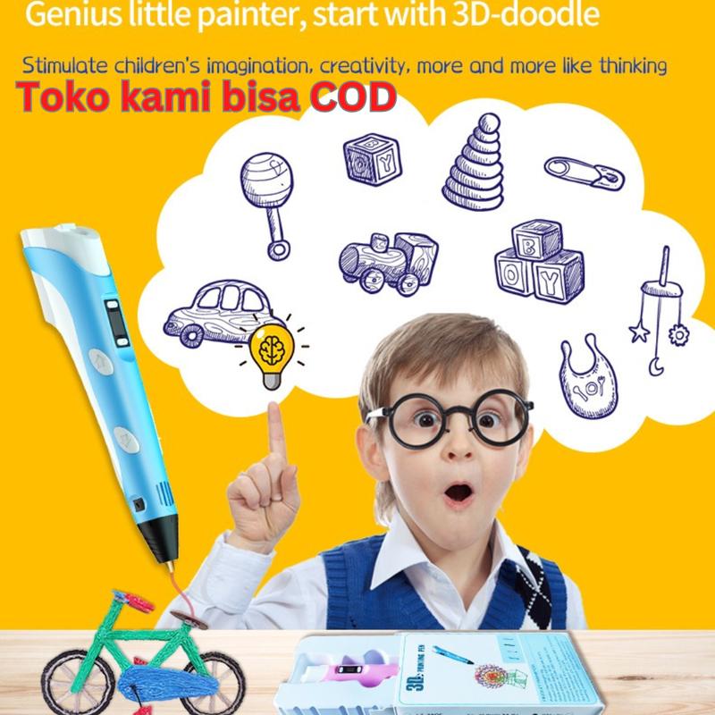BAYAR DIRUMAH Pulpen 3D Anak Stereoscopic Printing Gambar Ajaib 3 Filamen - Biru 5