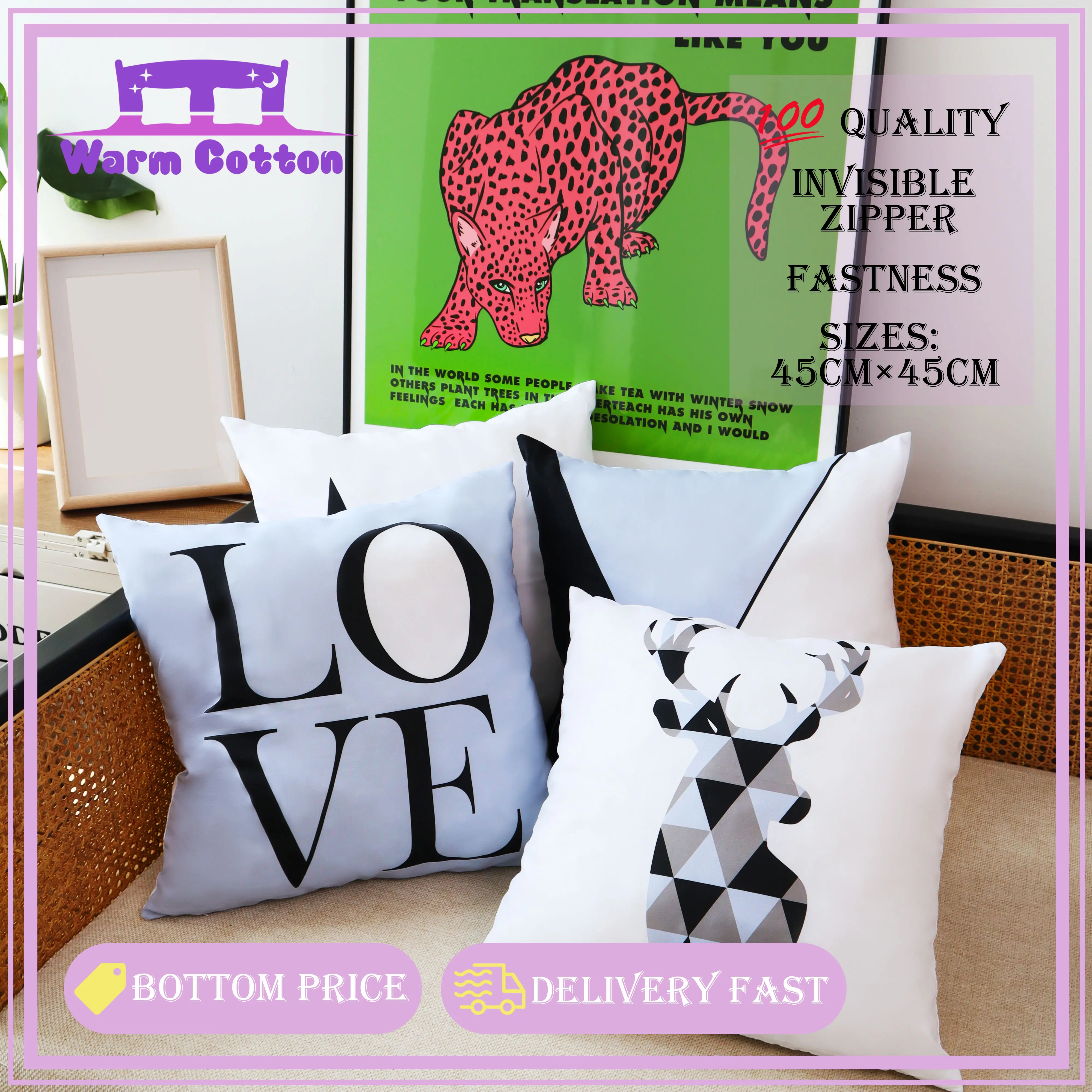 Blue Square Sofa Throw Pillow Case set For Home Decor size 18x18 inch zipper cover pillowcases
