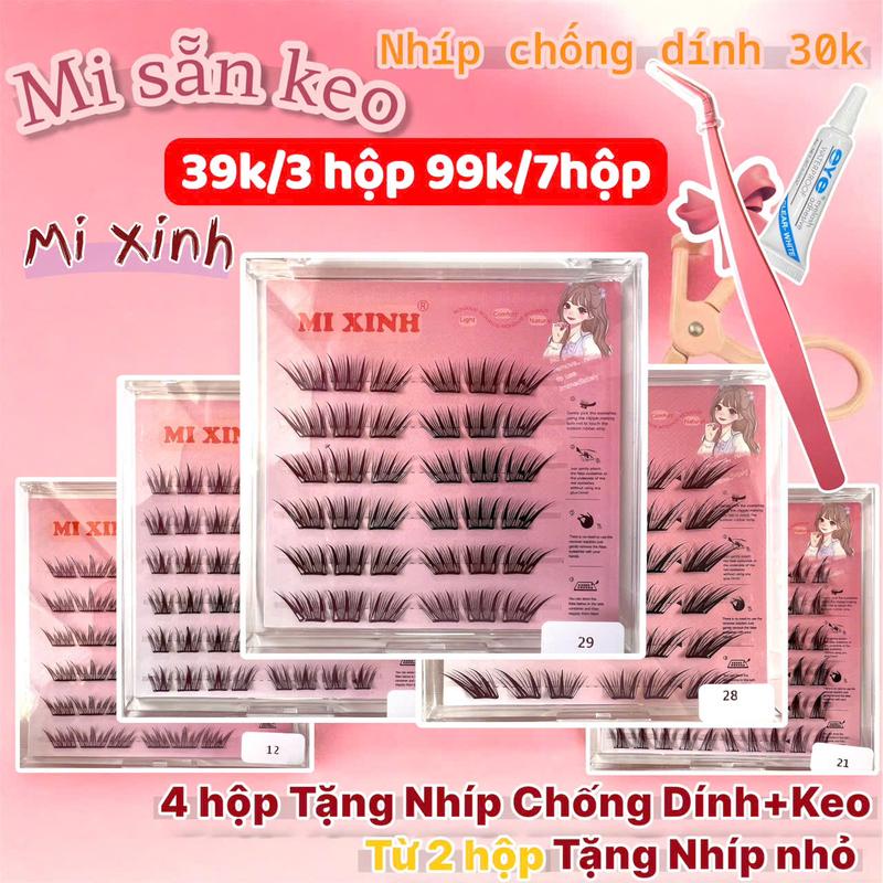 [39k/3hộp,99k/7hộp]TẶNG NHÍP CHỐNG DÍNH+KEO từ 4 hộp, từ 2 hộp TẶNG NHÍP chuyên dụng, lông mi giả sẵn keo Mi Xinh, mi tự dính, có thể tái sử dụng