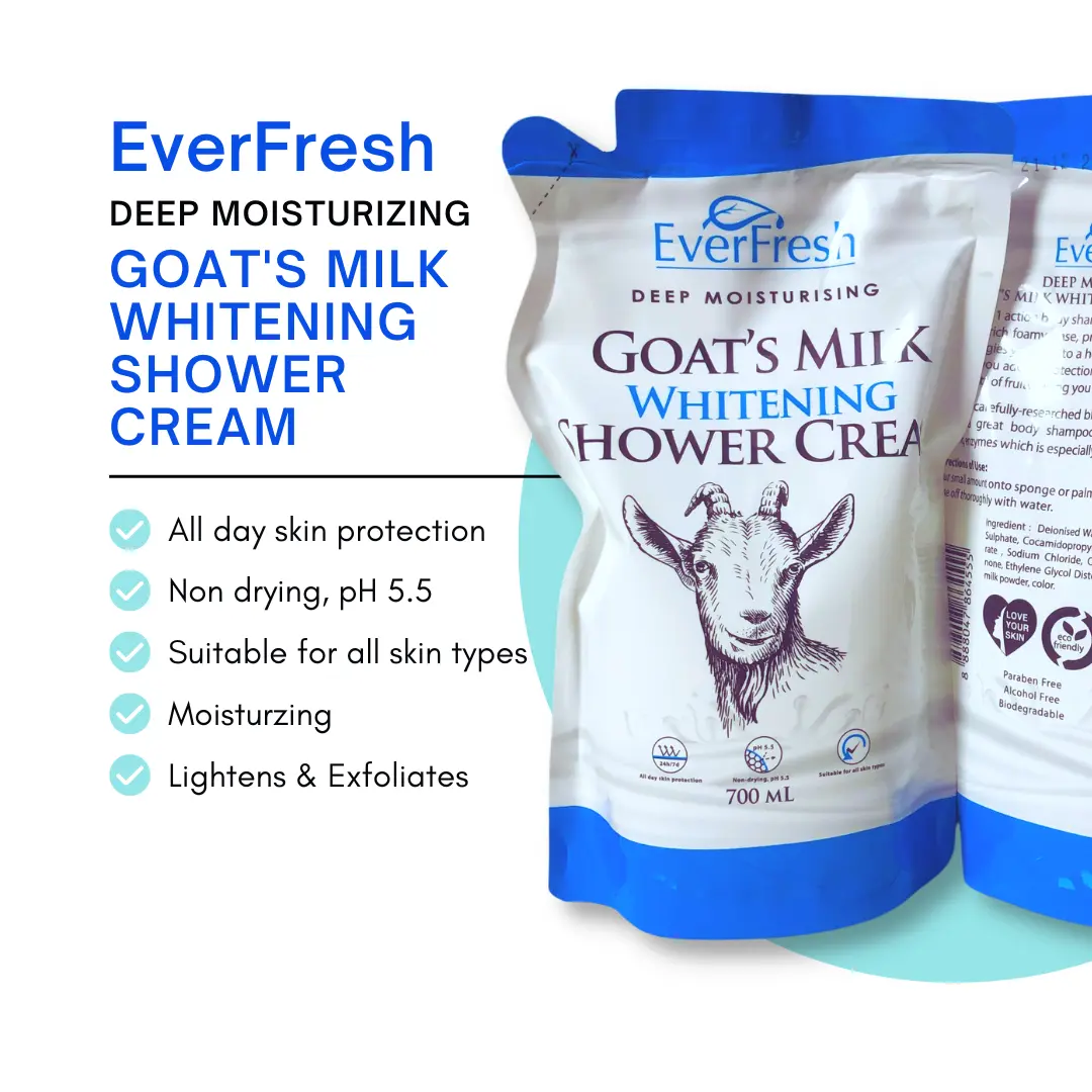 EverFresh Goat's Milk Shower Cream | Deep Moisturizing Whitening Shower Gel pH5.5 | All Skin Types Body Care Body Wash Body Soap Sensitive Skin Cleanser Cleansing Skin Care