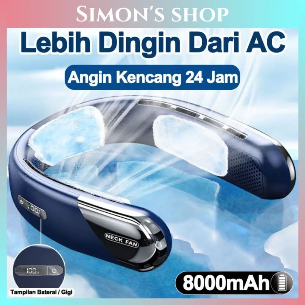 【COD】Pendinginan Cepat 8 °C Kipas Angin Gantung Leher Portable 5-Speed Wind 8000mAh LED Display Tanpa Baling Baling Neck Fan