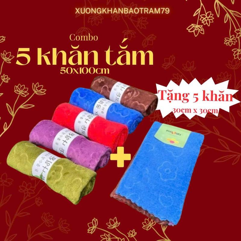  Combo 10 khăn  : 5 khăn tắm  Tắm Lông Cừu Hình Gấu 50x100 + Tặng 5 Khăn Lau  Mềm Mịn Thấm Hút Tốt 
