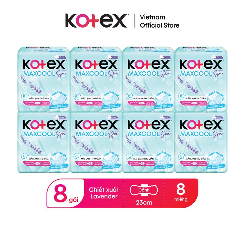 [Extra Special 2] Combo 8 gói băng vệ sinh Kotex Maxcool French Spa siêu mỏng cánh 23cm (8M/gói) [Bao Bì Thay Đổi Theo Từng Đợt Nhập Hàng]