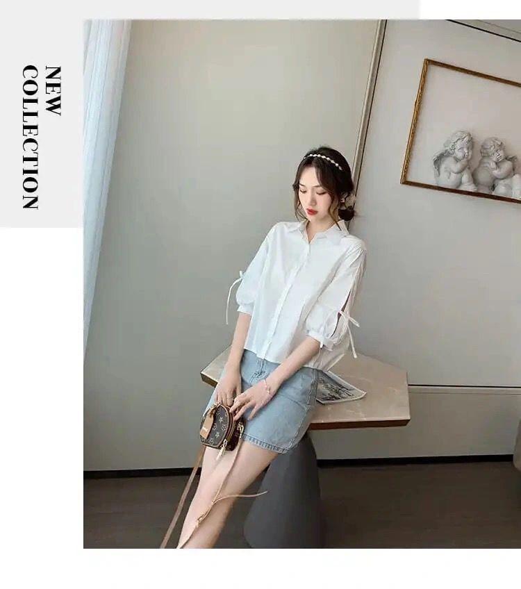Product Introduction of Women's Chiffon Rheology Hong Kong Style Three-Quarter Sleeve Shirt 2023 New Loose Design Niche Chic Top 20