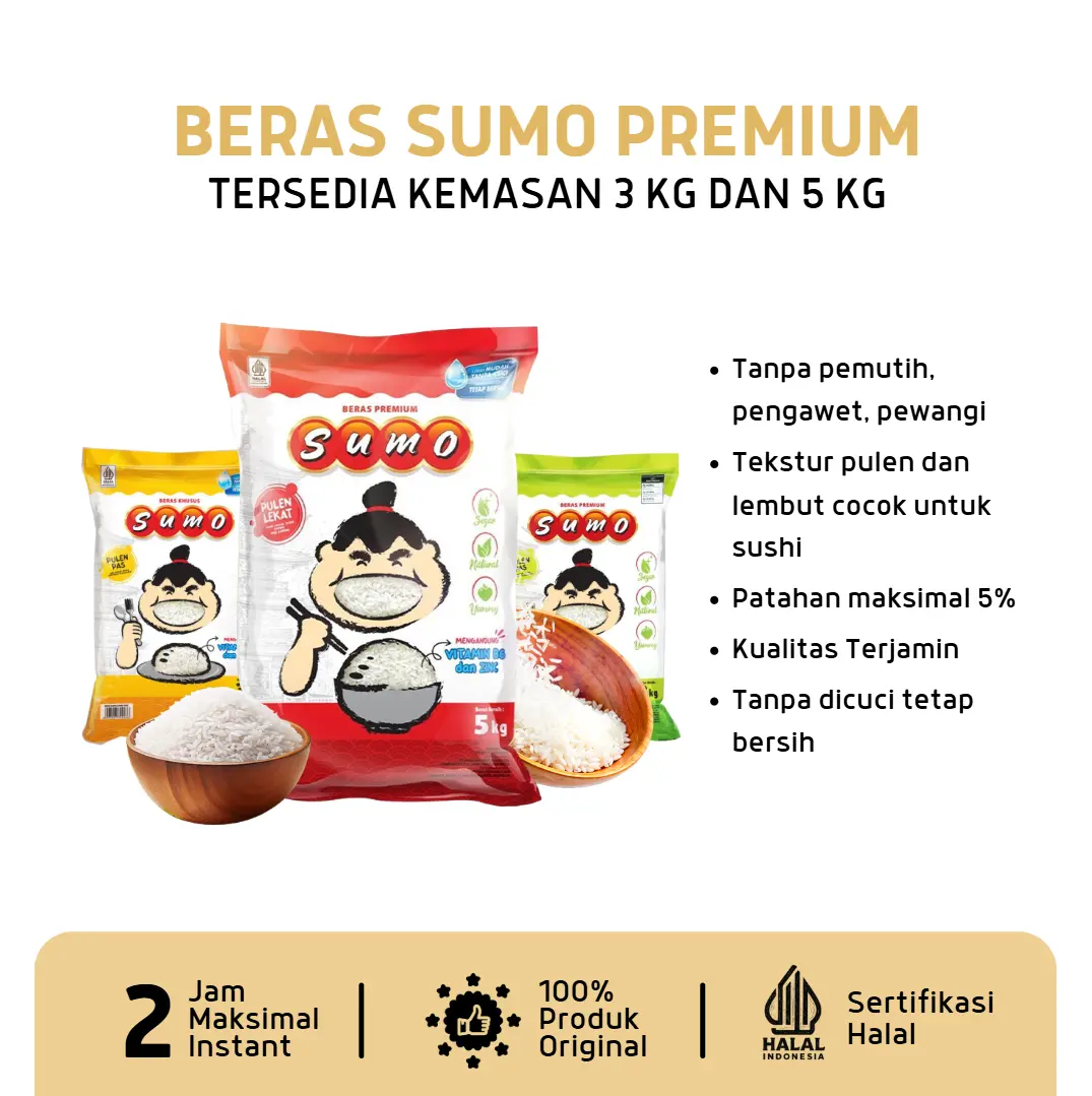 Beras Sumo Premium Merah Kemasan 5 kg Kualitas Super Pulen Untuk Segala Makanan
