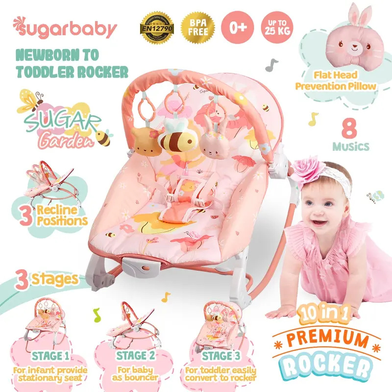Sugarbaby 10in1 Premium Rocker/Ayunan Bayi/Bouncer Bayi/Kursi Goyang Manual Bayi 7