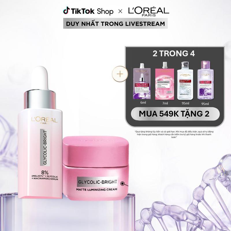 VB_Bộ đôi serum & kem dưỡng sáng da đột phá Melasyl mờ thâm mụn, nám L'Oreal Paris Glycolic Bright 30ml & 50ml