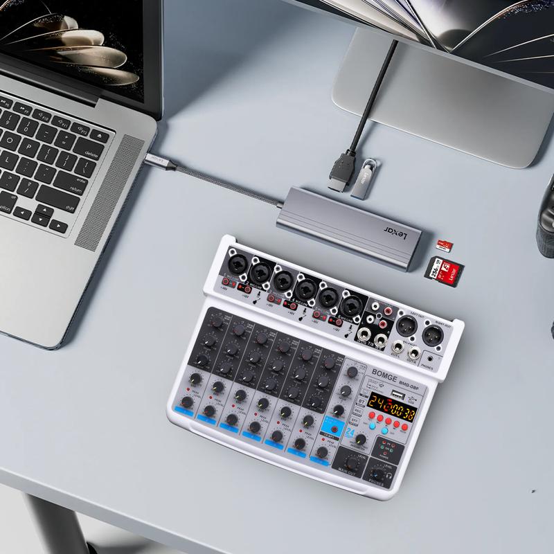 Product Introduction of BOMGE-mini 8 Channel Audio Mixer, Line Mixer, DC 5V, with MP3 Player, Bluetooth, 48V U Disk, 24DSP Effect, USB Recording Suitable for small club or bar, studio recording 17