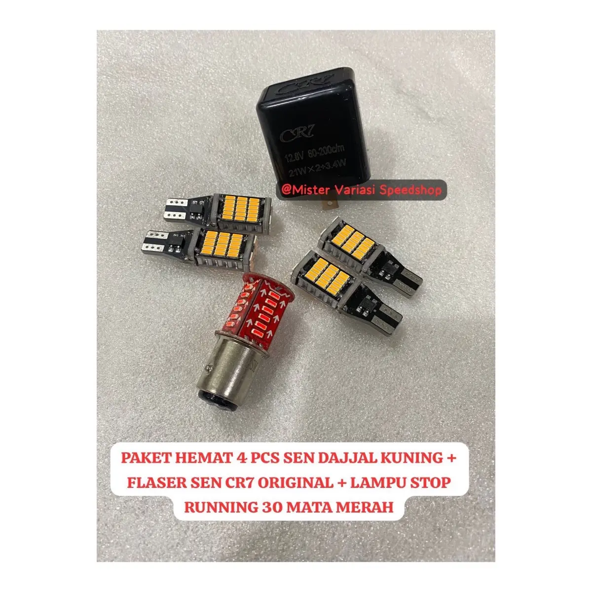 PAKETAN HEMAT 4pcs LAMPU SEN DAJJAL KUNING + FLASER SEN CR7 ORIGINAL + LAMPU STOP RUNNING 30 mata universal motor lampu sen motor plus lampu stop rem vario new vario old beat new beat deluxe supra mio soul mio