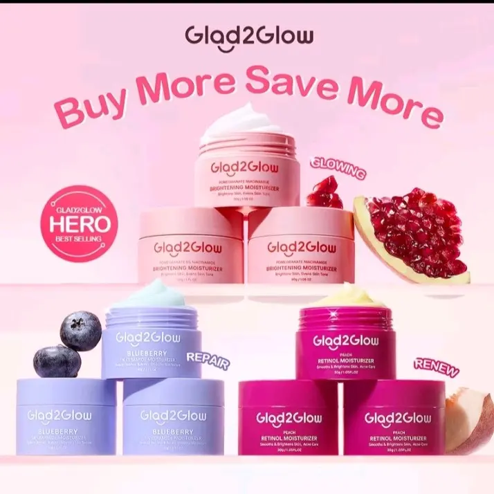 3 PCS glad2glow 3 paket, glowing set, drak spot set, moisturizer, skinbarier set, acne set
