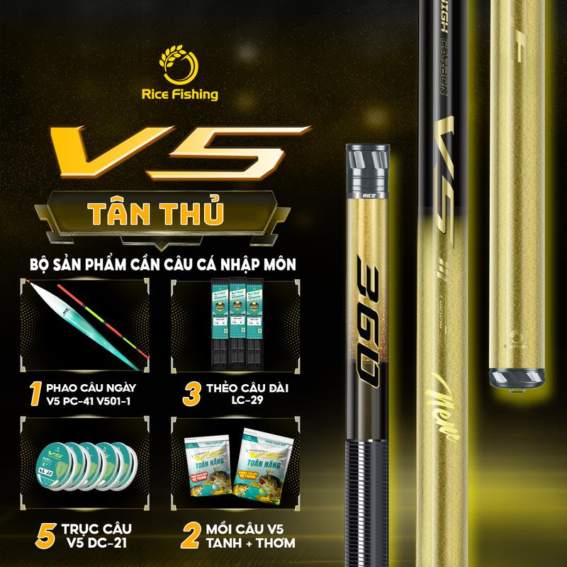 Combo TÂN THỦ RICE FISHING cần câu đài V5 3,5H 3m6 kèm phụ kiện phao trục thẻo mồi câu PK-30