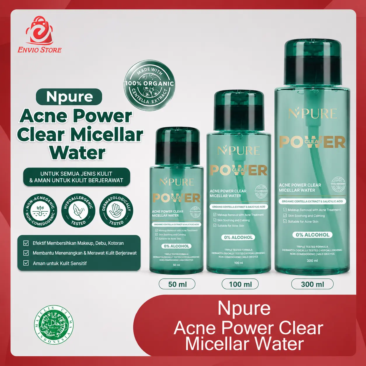 Npure Acne Power Clear Micellar Water 300ml - Pembersih Wajah Pembersih Makeup Kotoran Npure