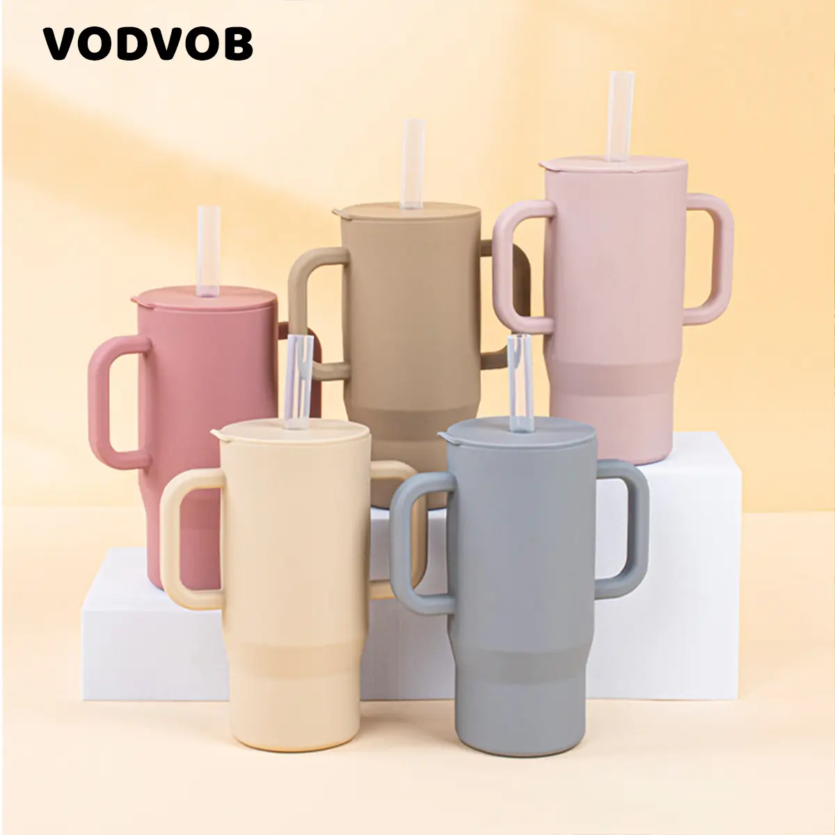 Silicone learning drink cup Baby water cup with straw cover Baby food grade children drop resistant drink cup with handle 280ml
