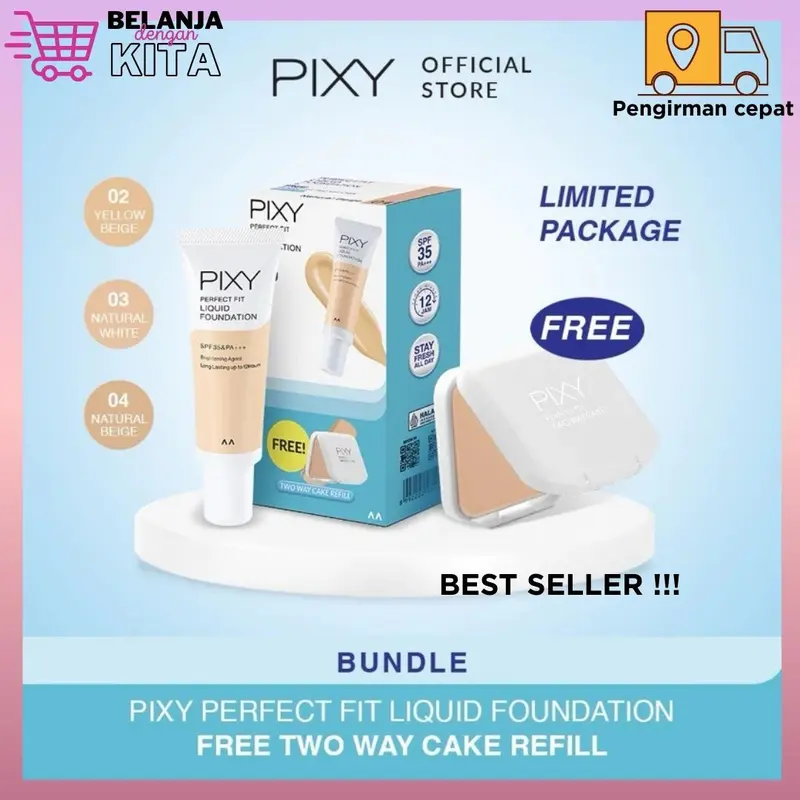 BUY 1 GET FREE TWC !!! PIXY Perfect Fit Liquid Foundation SPF 35 PA+++ 20 ml (FREE Produk untuk shade 02,03) 0