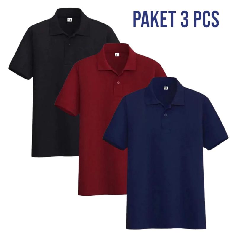 Kaos kerah polos paket 3 pcs bahan lembut premium quality Pendek Pria Tangan Tebal Tshirt 5