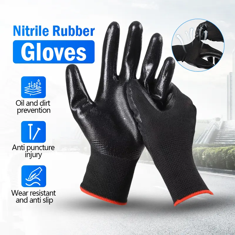【Msia Ready Stock】Nitrile Rubber Labor Protection Gloves Are Highly Wear-Resistant Breathable Sweat-Absorbent Have Good Stretchability And Feel Soft And Comfortable Sarung Tangan Getah