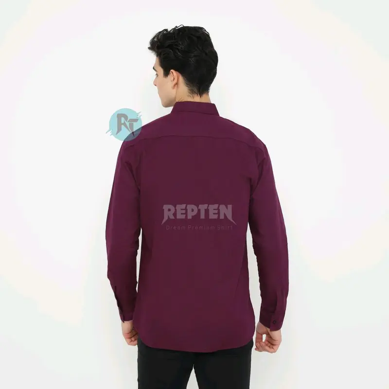 Panjang Burgundy M L XL (2XL),(3XL) (4XL) (5XL), kualitas premium bahan adem dan tebal Distro Pria Baju Kerja Variasi Kancing Katun Kerah Slim Fit Formal Hem Casual Kantor Cowok Batik Hitam 3