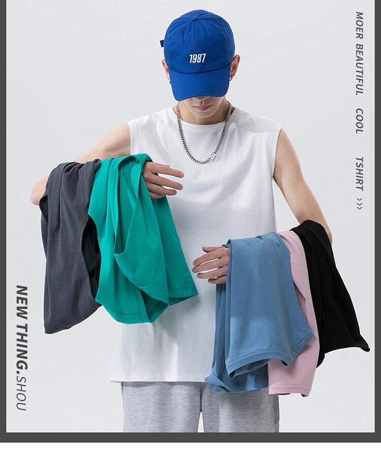 Product Introduction of Cotton short sleeve vest men's summer loose simple public version solid color black multi-color T-shirt 7