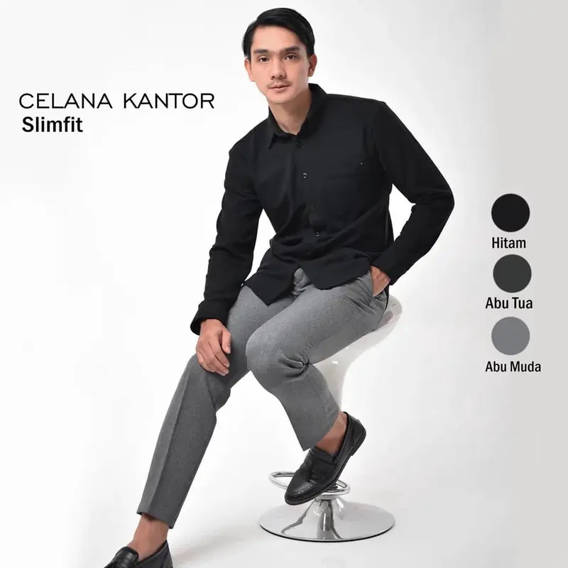 Celana Pria Formal Bahan Dasar Kain Woll Black Slimfit Kerja Kantor Panjang Hitam Dewasa Nyaman 1