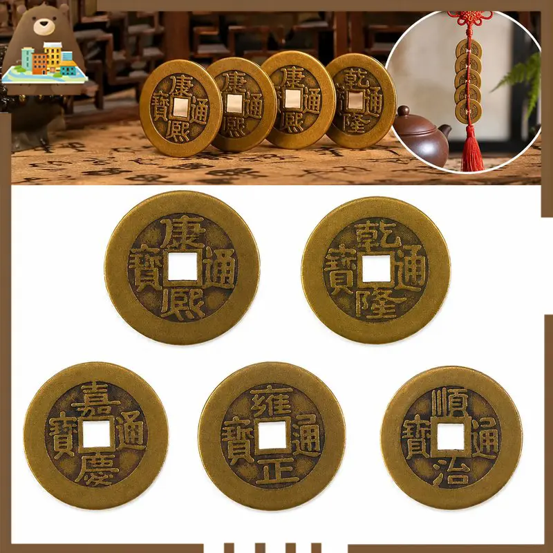 Koin Kuno Cina 3set 15pcs Kuningan Fengshui Keberuntungan Uang Logam Kuno