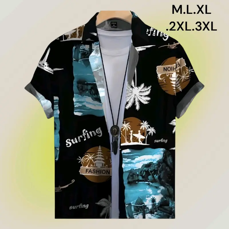 TERBARU KEMEJA MOTIF PRIA DEWASA / HEM PRIA CASUAL MOTIF / KEMEJA HAWAI KEMEJA SANTAI TERBARU Pendek rapi y Baju Kain Katun  Fit Cowok 4