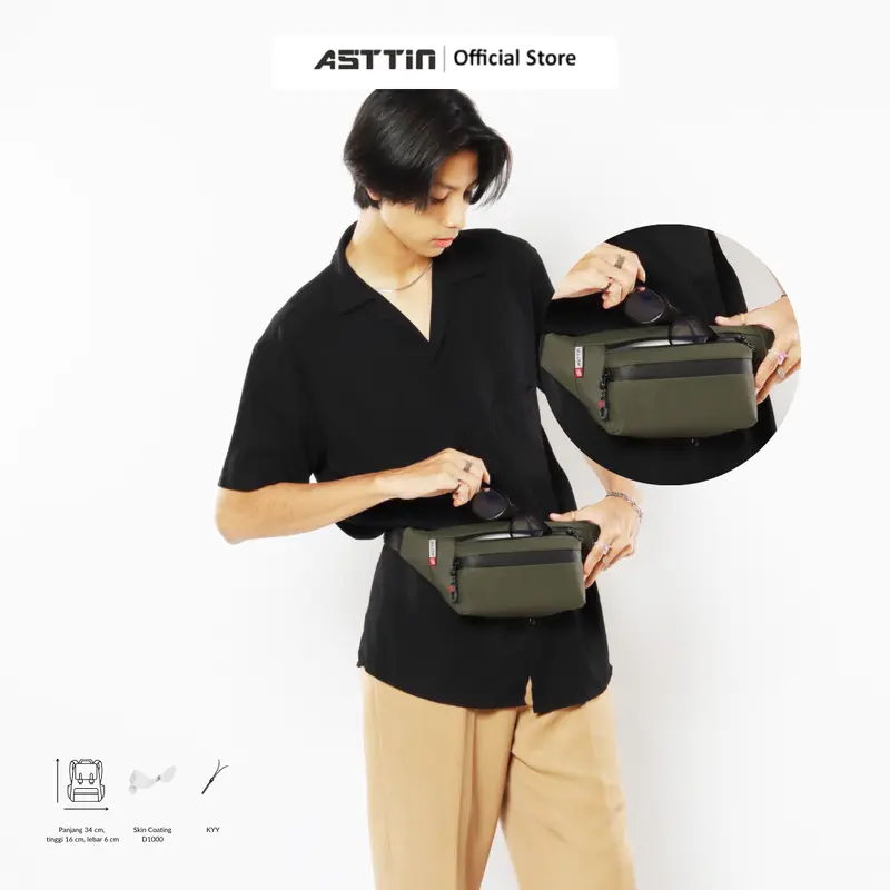 Tas Pinggang Waist Bag Waterproof 017 Asttin Unisex Bimo D1000 Garansi 1 Tahun - Hitam, Cowok Waistbag tas  pinggang  pria 6