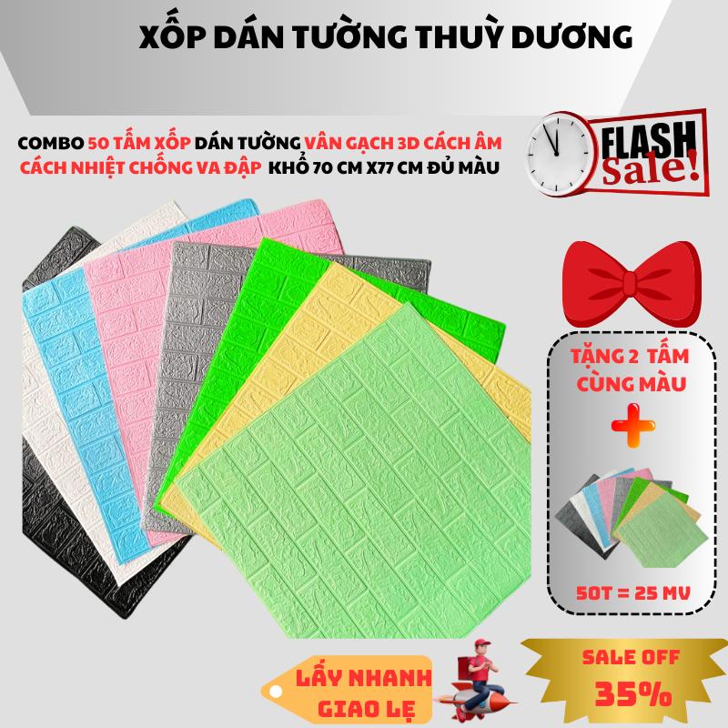   TẶNG 2T  - COMBO 50 tấm xốp dán tường  vân gạch 3D khổ 70x77cm sẵn keo cải tạo tường ẩm mốc  bong tróc lâu năm cho nhà cửa sạch đẹp gạch nổi giấy dán & đồ trang trí tường phòng bếp Chống tĩnh điện Chống thấm nước 