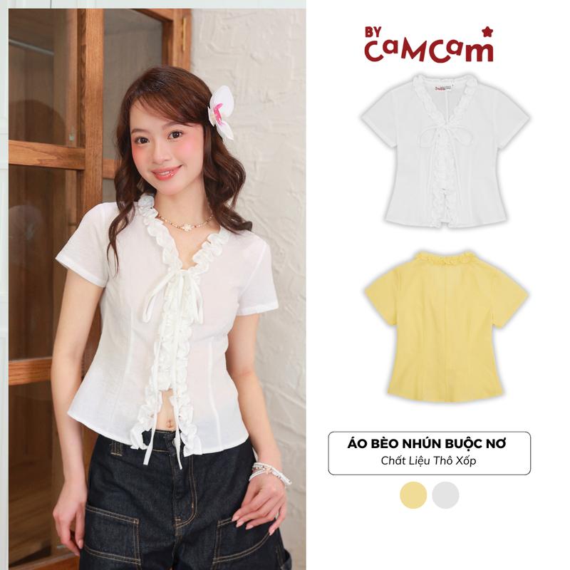 Áo Kiểu Bèo Nhún Bycamcam Chiết Eo Buộc Nơ Dễ Thương Đi Chơi Đi Học - Honey Top AKN223