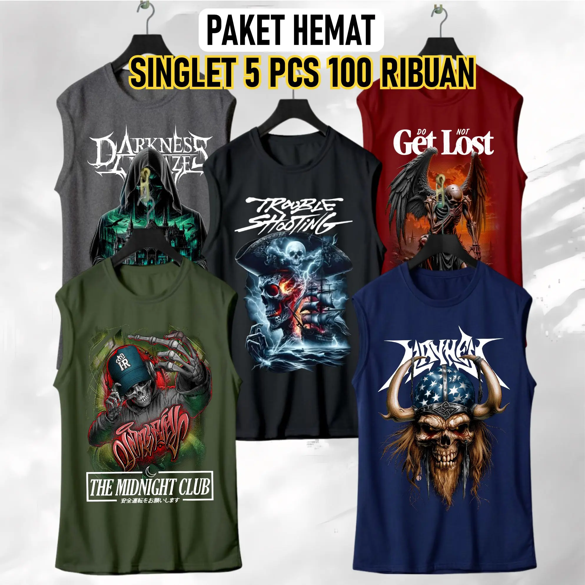 PAKET HEMAT Singlet Lekbong Pria 5pcs 100 Ribuan