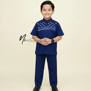 Setelan Baju Koko Anak Bordir Bahan Katun Premium - Koko Navy