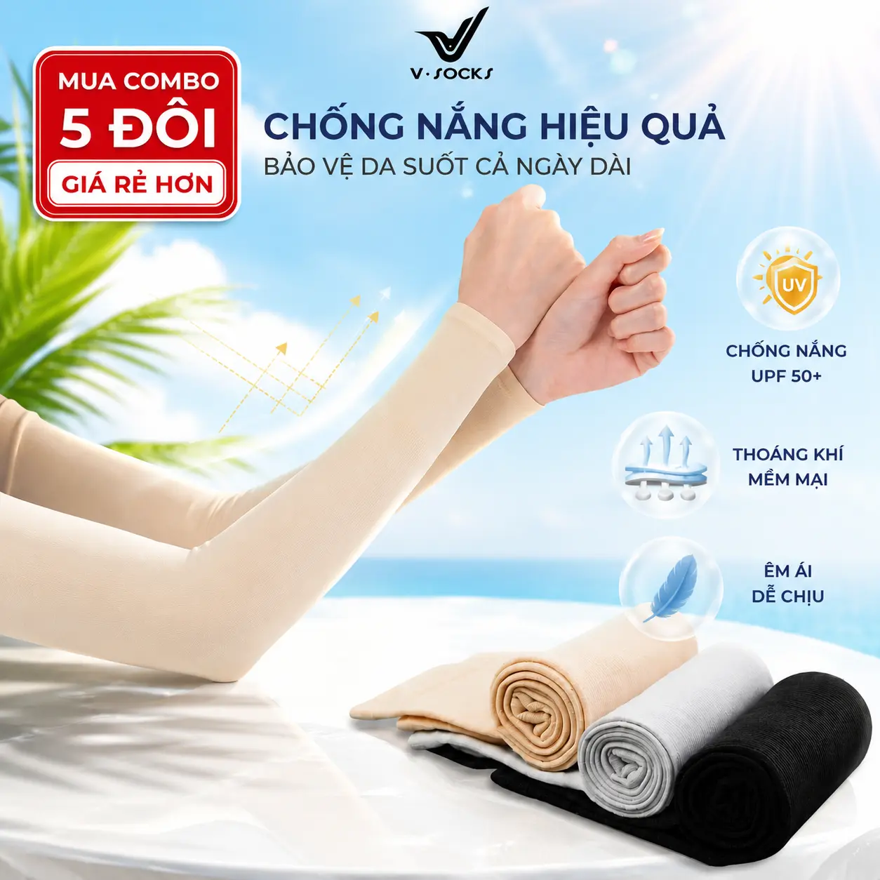 Găng Tay Chống Nắng Chống UV VSOCKS Không Xỏ Ngón Thun Lạnh Co Giãn 4 Chiều – OTK02