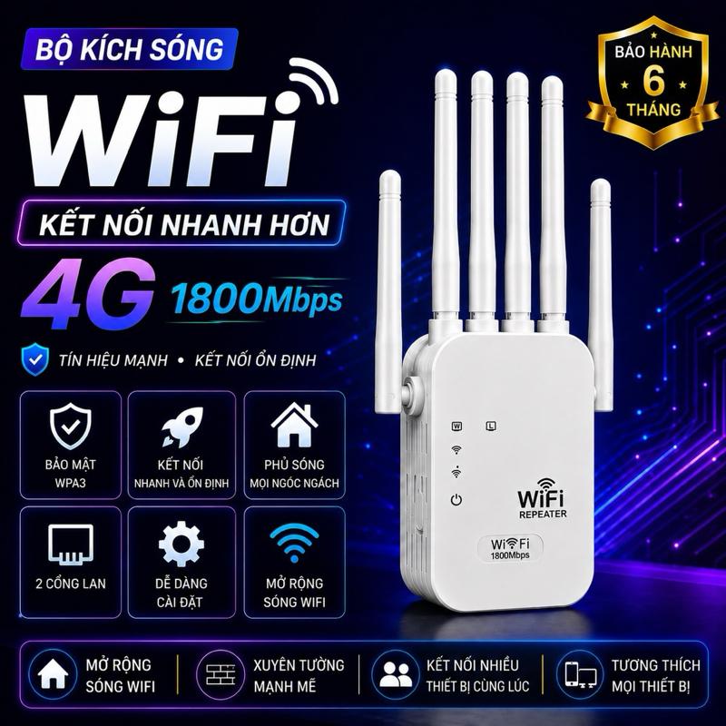 Bộ Mở Rộng Sóng WiFi 6 Râu 1800Mbps Kết Hợp 2 Cổng Mạng Lan Tăng Cường Tín Hiệu…