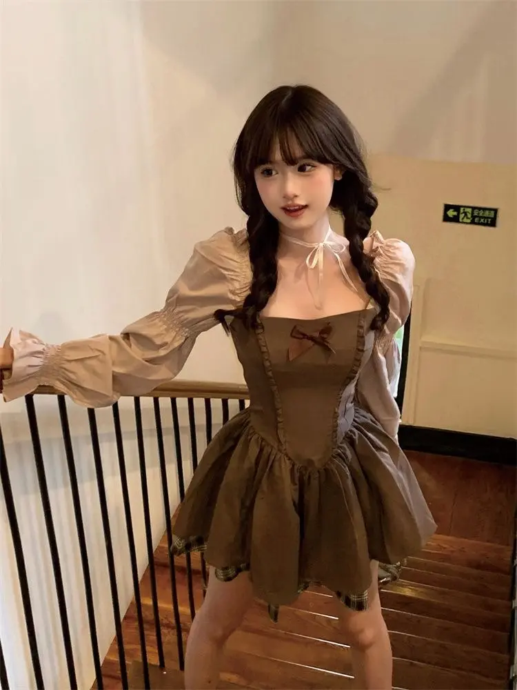 Váy Công Chúa Pengpeng Cho Nữ, Váy Pháp Ngọt Ngào Và Thanh Lịch Với Tay Áo Bong Bóng, Phong Cách Hàn Quốc, Eo Thon, Siêu Thanh Lịch