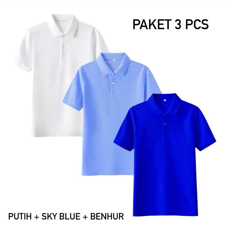 Paket 3 Pcs Kaos Polo Shirt Kerah Polos / Kaos Polo Pria Lengan Pendek / Kaos Seragaman 3