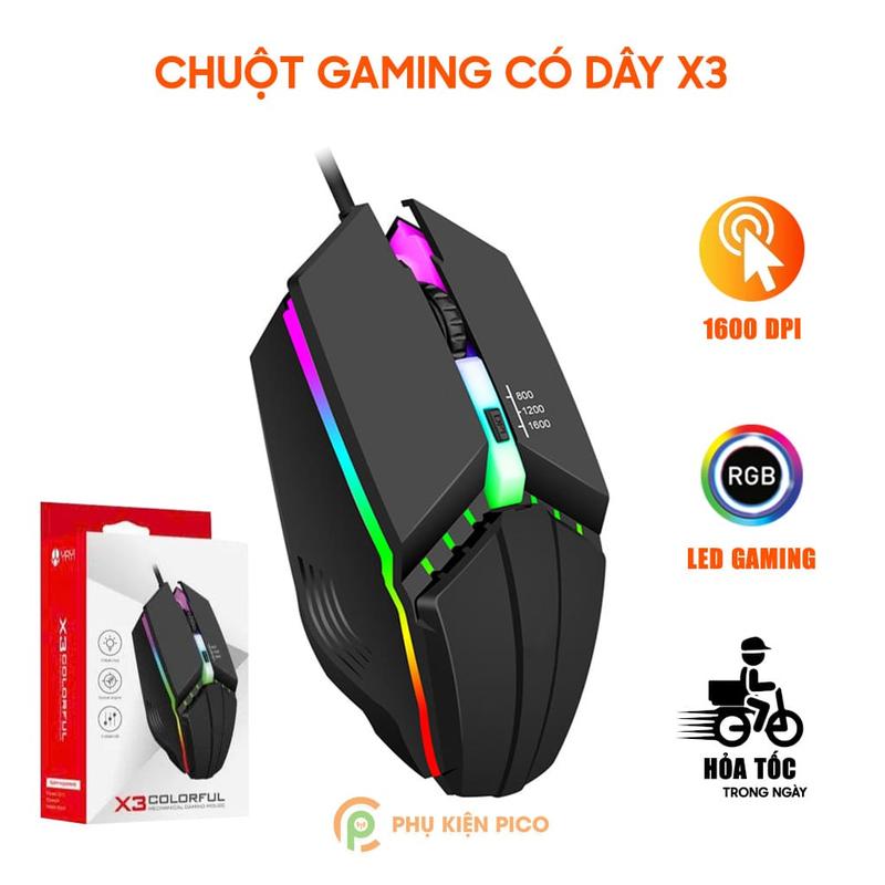Chuột có dây Gaming X3 1600 DPI USB Led RGB đổi màu chuột máy tính văn phòng…