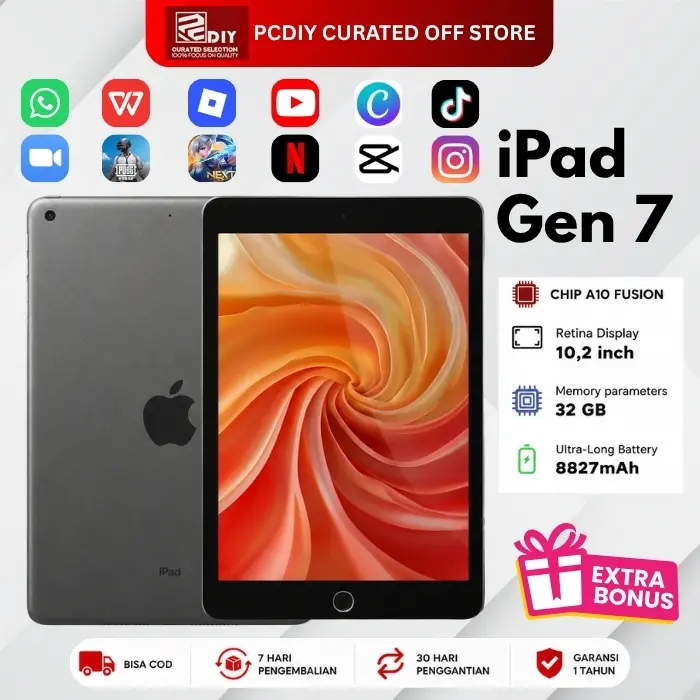 [Bekas][ PCDIY exclusive ] Apple iPad 7 PROMO TERMURAH  Dukungan COD. 7 hari pengembalian tanpa alasan dan pengembalian dana, 30 hari tukar unit baru, Garansi satu tahun service, dan hadiah yang berguna, Jaminan 100% barang asli !
