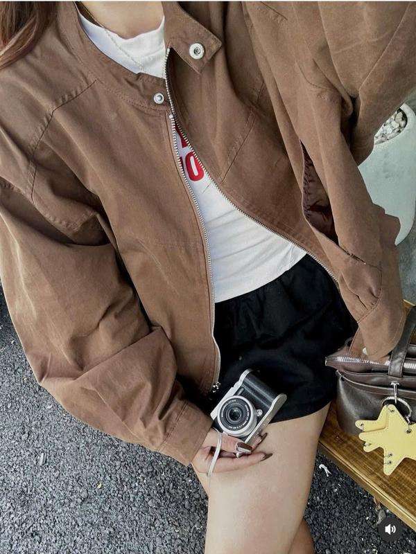  Áo Khoác Kaki 2 Lớp Cổ Tàu Áo Khoác Nữ Chất Dày Dặn Form Dáng Rộng Miho House 