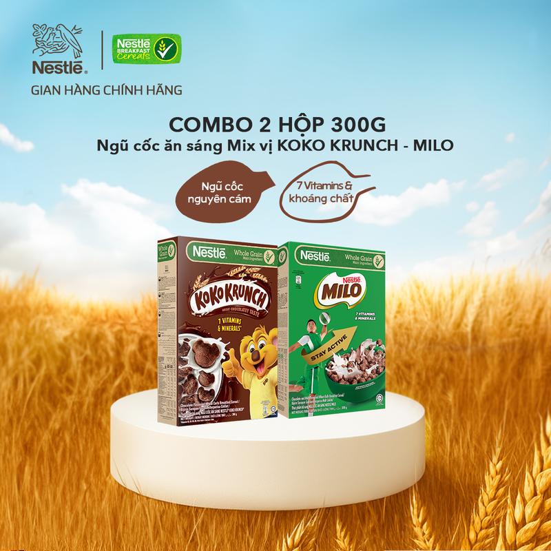 Nestlé VN Combo 2 Hộp Ngũ Cốc Ăn Sáng Mix Vị KOKO KRUNCH & MILO Hộp 300g - Ngũ Cốc Nguyên Cám Dinh Dưỡng Cho Bữa Sáng