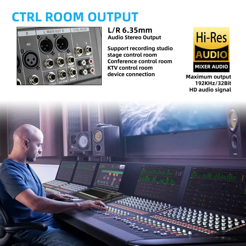 Mixer Saluran MOREFAND CT-6/8/12 channel , Equalizer 3-Band, dilengkapi dengan Efek Reverb dengan Pengulangan dan Penundaan, mendukung koneksi Bluetooth, USB, PC, Pemutar MP3, Output XLR, Pemantauan Rekaman - Amplifier Subwoofer, Audio Mixer 8
