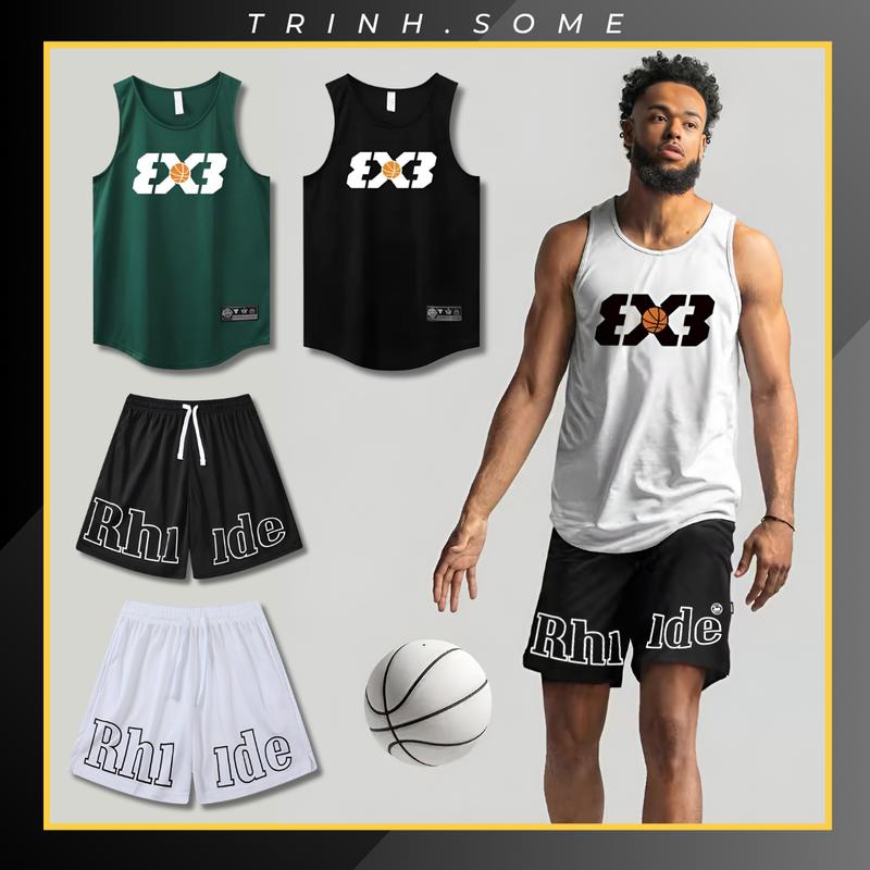 Bộ Quần Áo Ba Lỗ Thể Thao Sport Bóng Rổ, Tập Gym, Thể Hình Nam Nữ, Set Áo Tanktop 3X3 Phối Quần In Chữ Cá Tính, 2 Túi Quần Có Khoá Kéo, Dây Rút Thoải Mái, Thời Trang. Mã: BL.QD