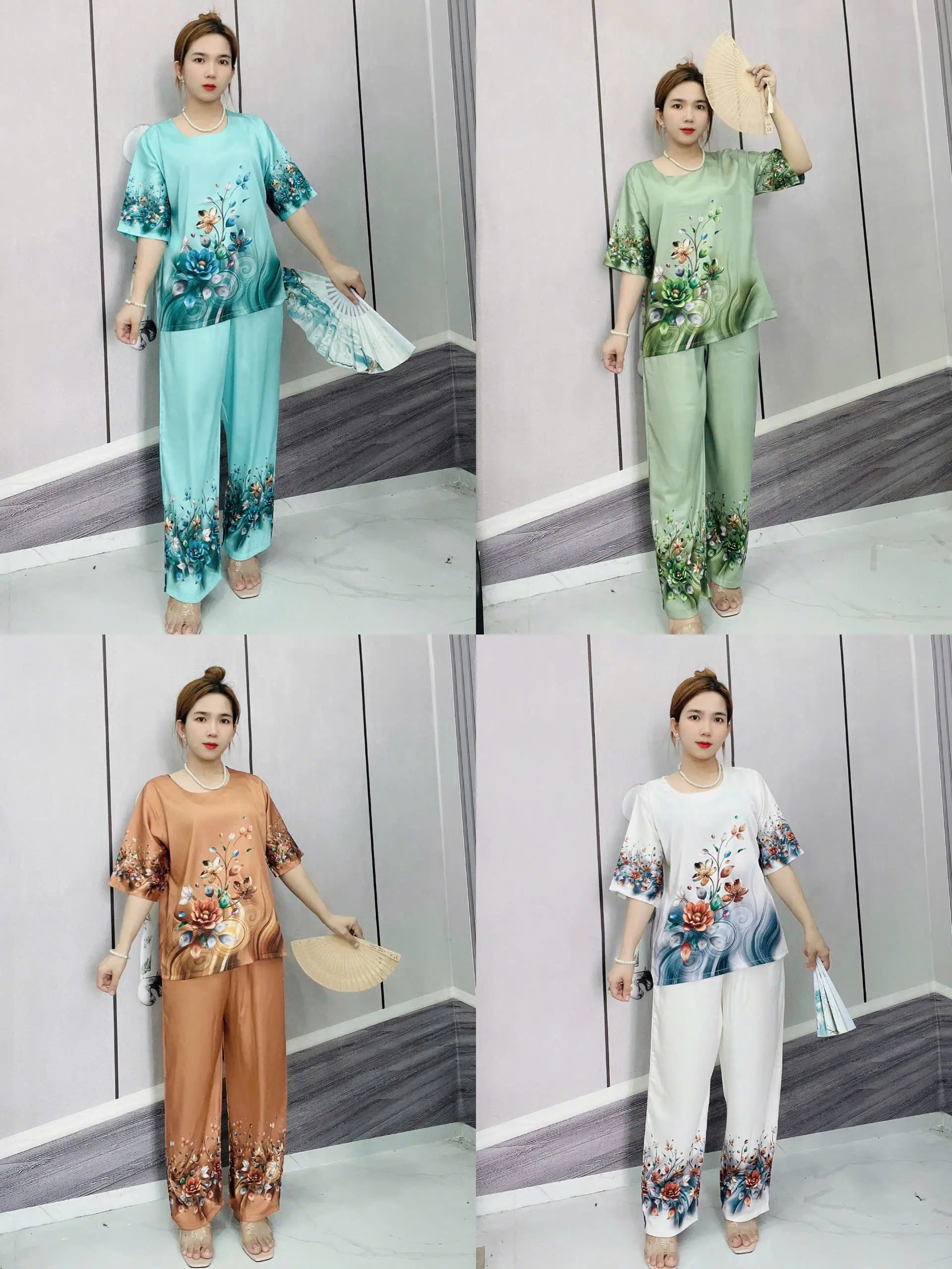 Đồ Bộ Trung Niên [FREESHIP] - Đồ Bộ Lụa Latin in Hoạ Tiết 3D KYMSHOP mã LT15-LT18. Nữ Women