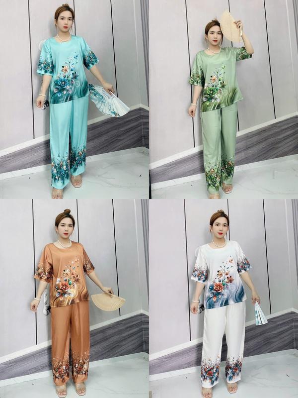 Đồ Bộ Trung Niên FREESHIP - Đồ Bộ Lụa Latin in Hoạ Tiết 3D KYMSHOP mã LT15-LT18. Nữ Women